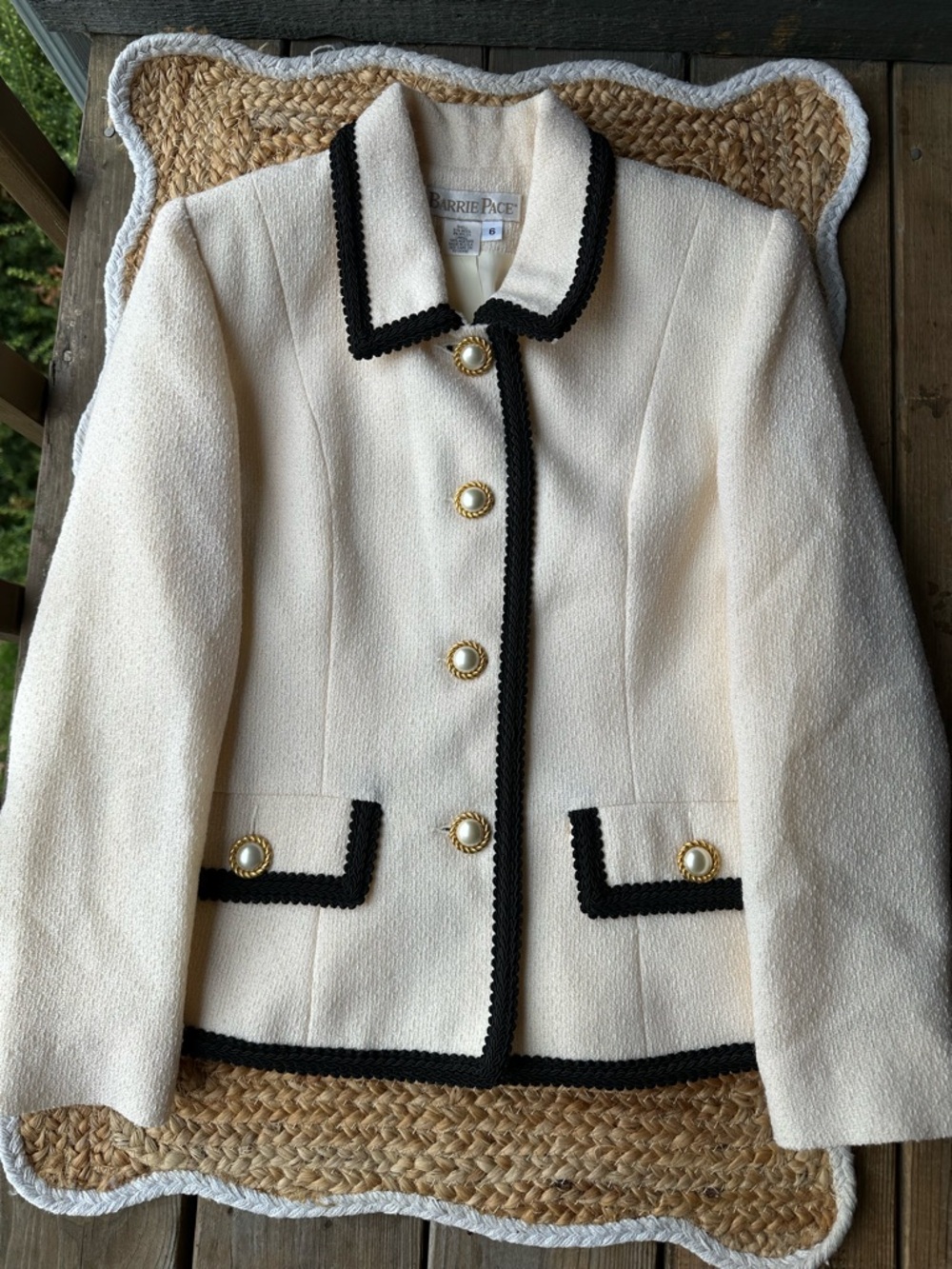 Barrie Pace Cream Tweed Blazer with Black Trim